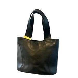 Lancel Paris Leather Tote Handbag Black Gold Accent Made in Italy Designer